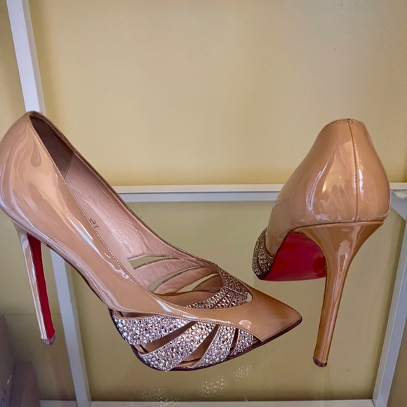 Christian Louboutin with Swarovski Crystals Nude Patent Leather Pumps - Picture 6 of 11
